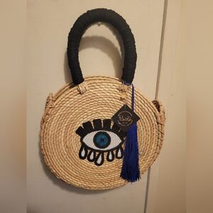 New By Del Rio Evil Eye Handmade Straw Bag